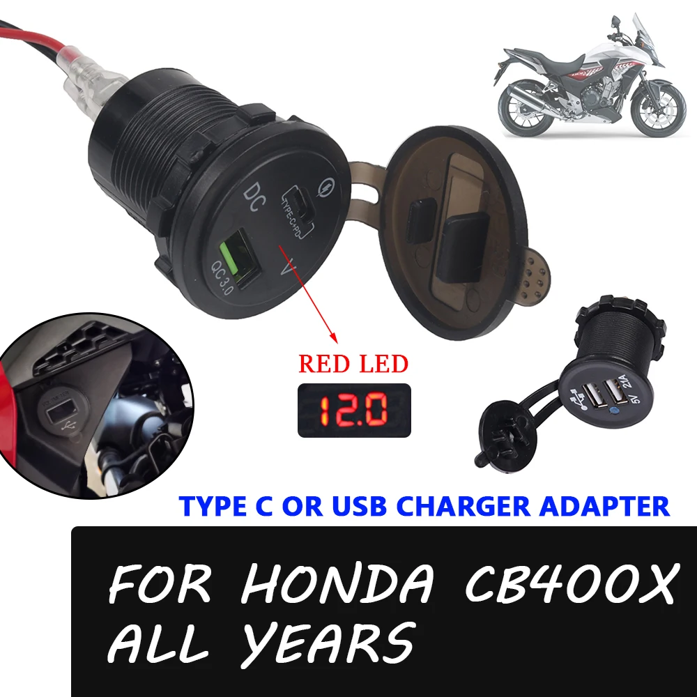 For CB400X USB Charger Socket Splitter Power Adapter Type C For Honda CB 400 X CB 400X CB400 X Motorcycle Voltage Display Parts