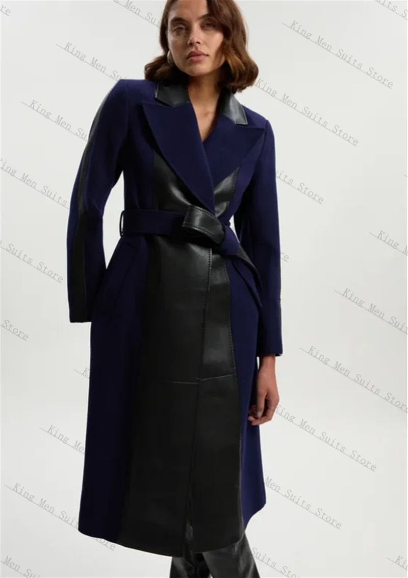 

Cashmere Wool Women Suit 1 Piece Long Blazer Belted Prom Dress dark Green Customized Formal Office Lady Jacket Wedding Overcoat
