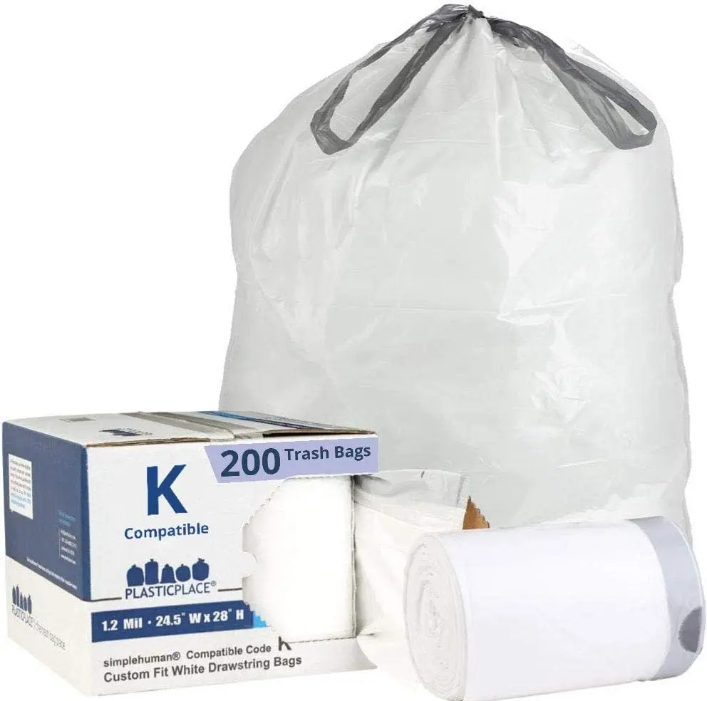 

Custom Fit Trash Bags, Compatible with Simplehuman Code K, White Drawstring Garbage Bags Liners, 10 Gallon / 38 Lit