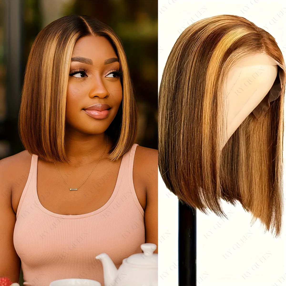 

Парик Timopol Highlight Brown Short Straight Bob, 13X4, с кружевной передней частью, из натуральных человеческих волос, плотность 180%, женский, бразильские волосы Реми