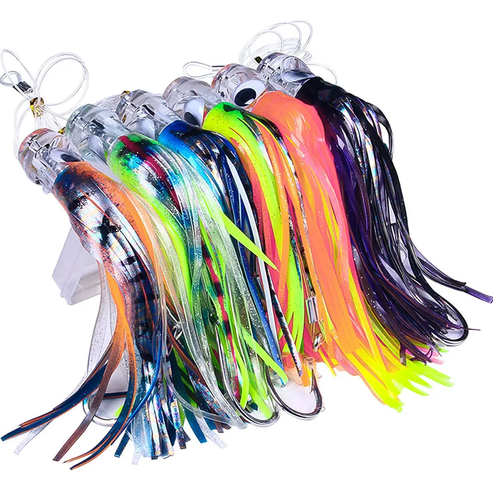

6pcs 104.3g Resin Head Octopus Soft Skirt Lure Deep Sea Boat Fishing Big Trolling Bait for Tuna Wahoo Fast Sinking