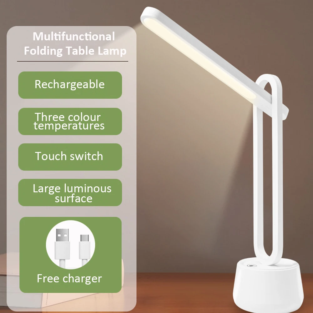 

Battery Operated Lamp, USB Rechargeable Foldable Portable Light, 3 Brightness Dimmable Eye Protection Study Lamp, LED Desk Lamp