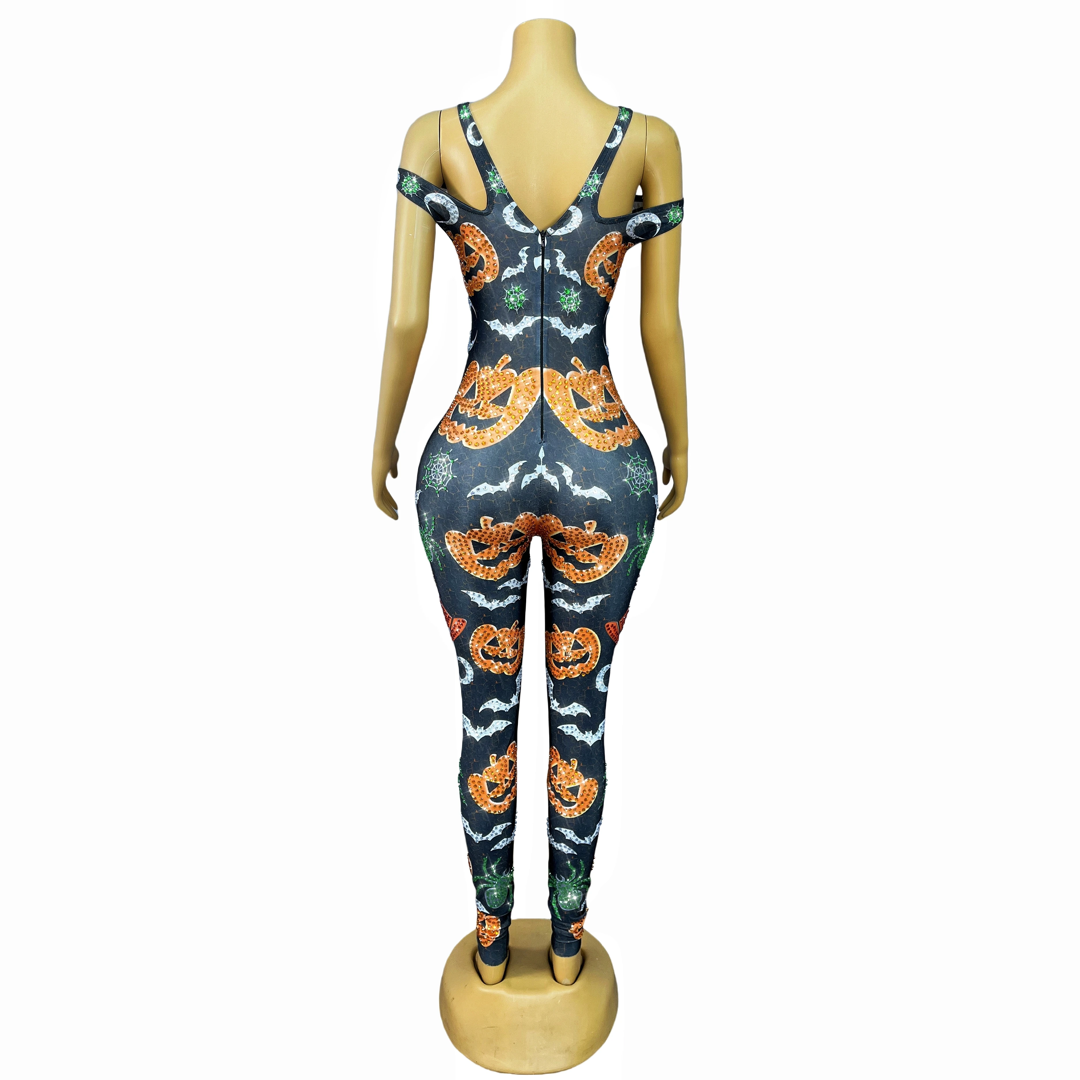 할로윈 코스프레 의상 점프 슈트 해골 라인스톤 섹시한 빛나는 스트레치 바디 슈트 댄스 컬렉션 xiaonangua