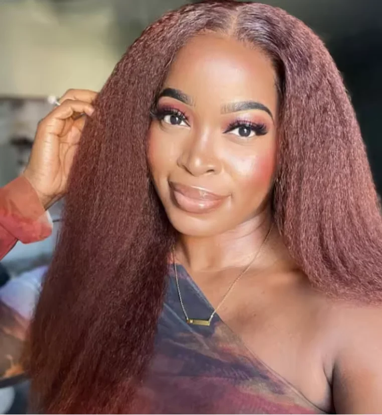 

13x4 Reddish Brown Kinky Straight Lace Front Human Wig Yaki Straight Lace Front Wigs HD Lace Frontal Wig Glueless High
