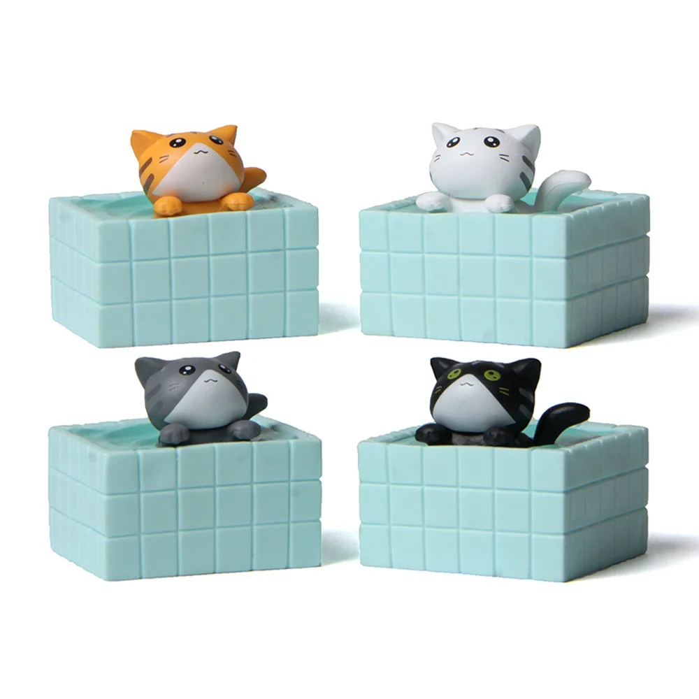 Bath Series Models Tub Cat Pets Toy Figures Model Microlandschaft Gardening Landscape Kitten Doll Pussy Figures Table Ornaments