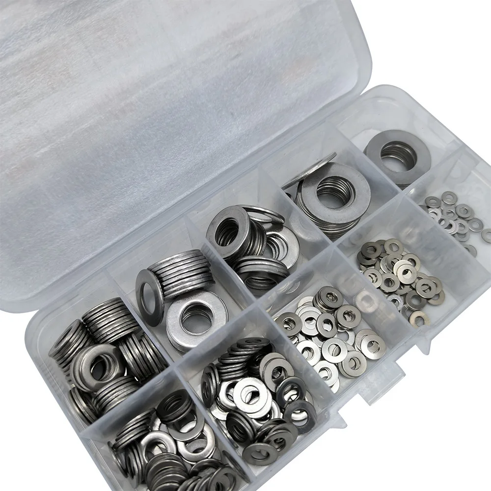 

Набор из 360 шт. плоских пружинных шайб из нержавеющей стали в коробке для домашнего ремонта и общего использования