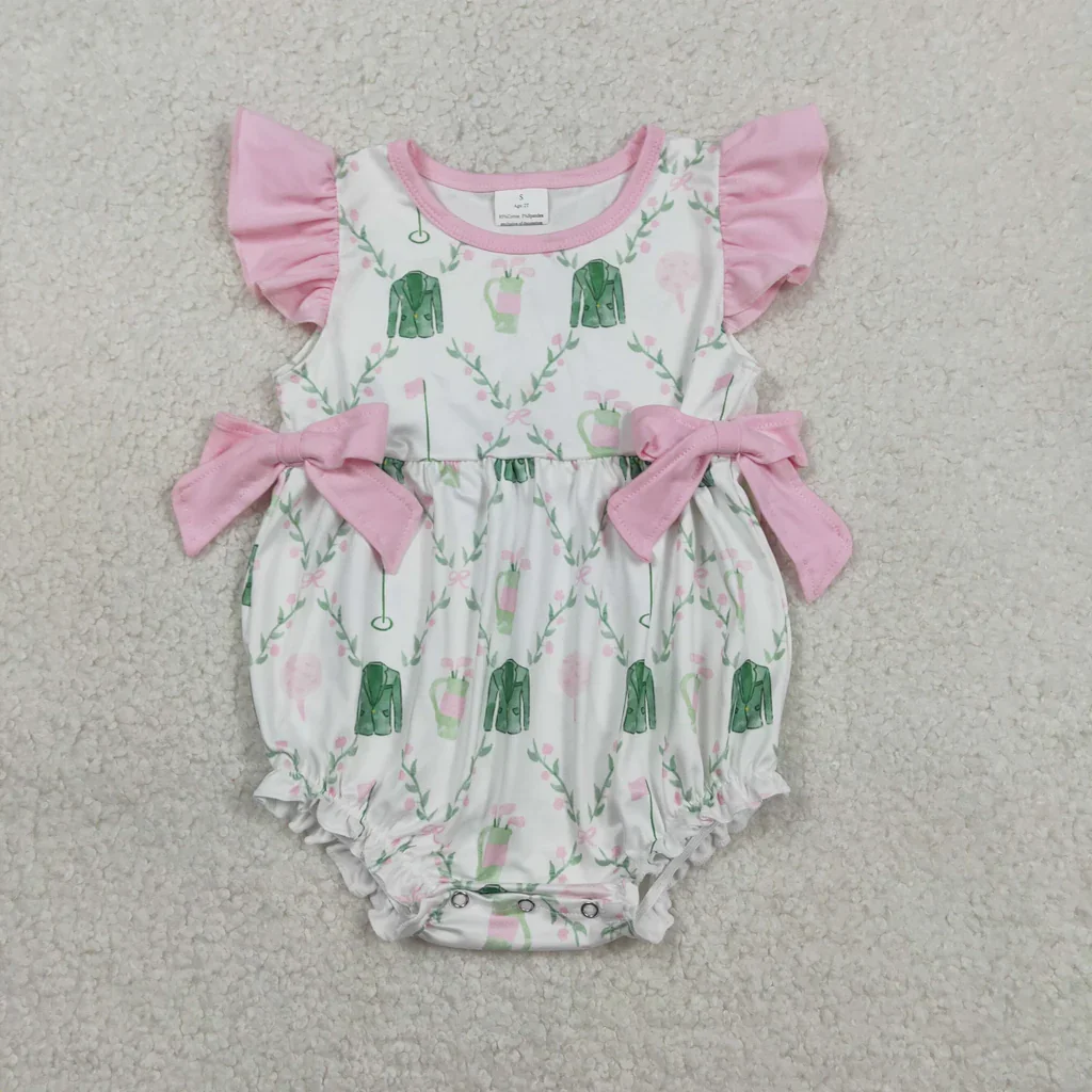 Golf Cart Flower Pink Baby Girls Romper