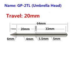 50 pz/pacchetto GP-2TL testa dell'ombrello 5.0mm perno di posizionamento a molla lunghezza totale 64mm guida di posizionamento Post PCB Test del dispositivo