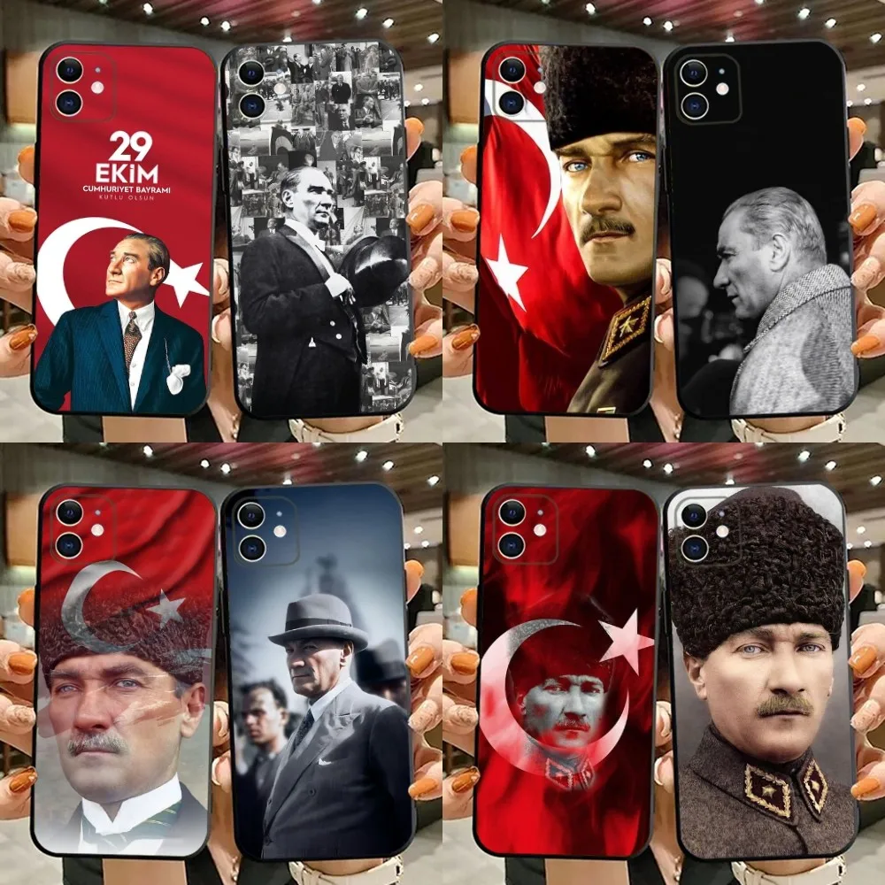 

Turkey Mustafa Kemal Ataturk Phone Case For iPhone 15,14,13,12,11,Plus,Pro Max,XS,X,XR,SE,Mini,8,7 Soft Silicone Black Cover