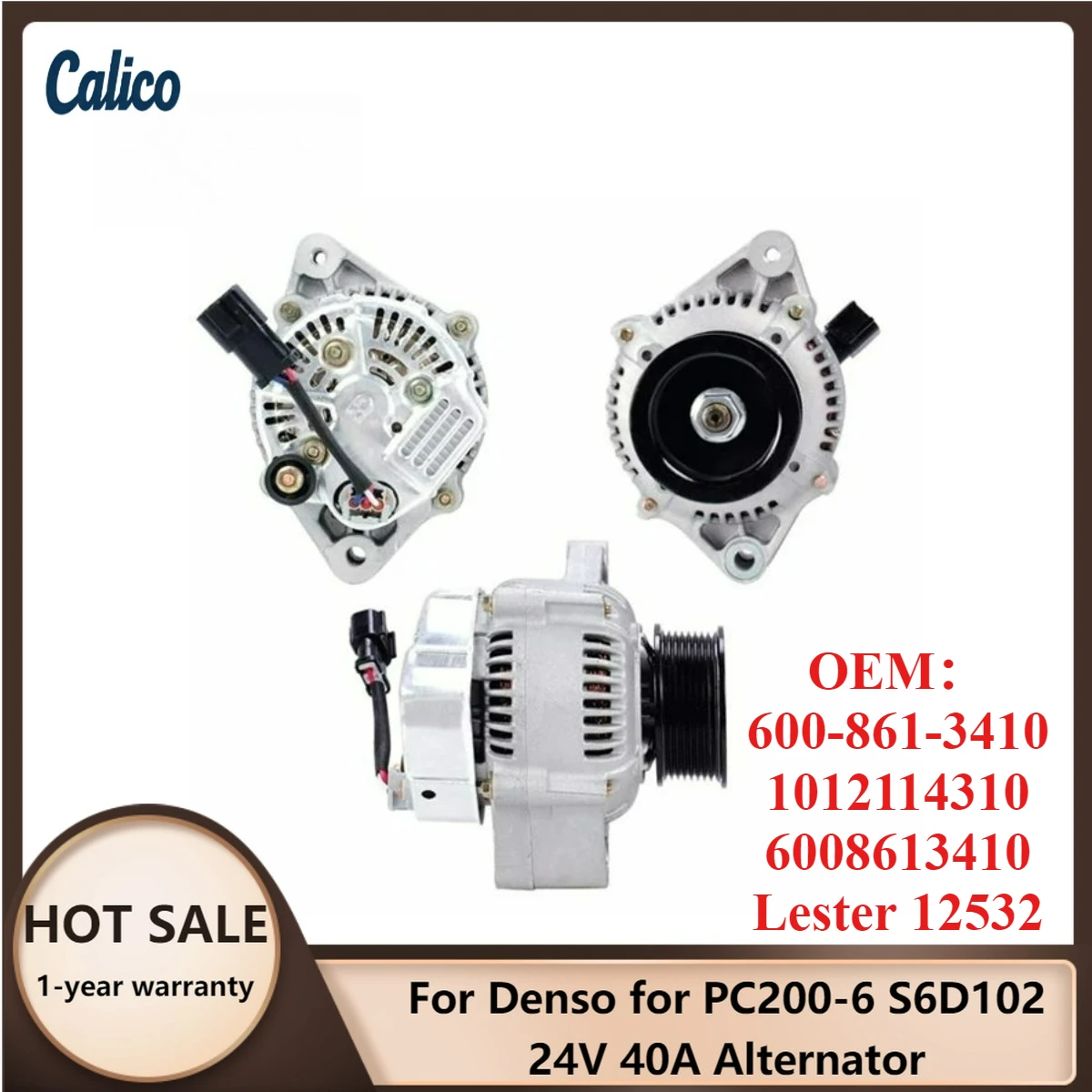 

Высококачественный генератор 24В 40А, совместимый с Denso PC200-6 S6D102, номера 600-861-3410, 1012114310, 6008613410, Lester 12532
