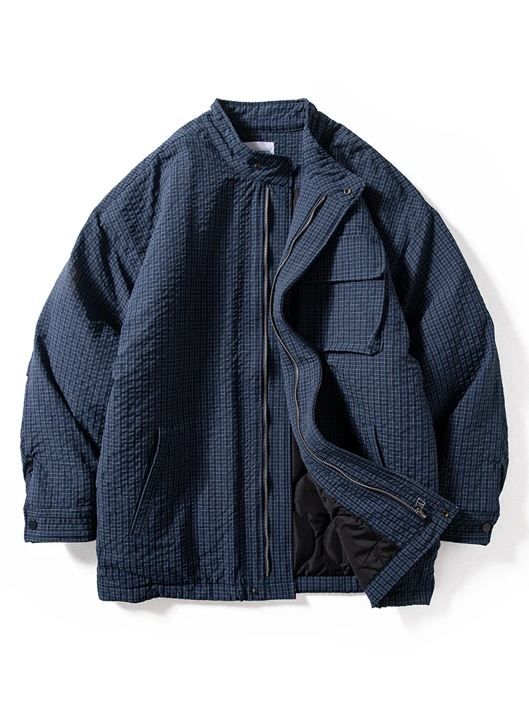 

Men's Cotton Jaet Autumn Winter New Sle Windproof Waterproof Functional Plaid Stand Collar Workwear Cotton Coat