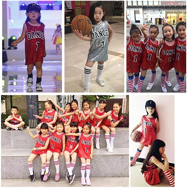 

aaa12 3Sequin Jazz Dance Costume Child Summer Girls Hiphop Tshirt Tee Shirt Clothing Korean Style Kids Long Modern Hip Hop Costu