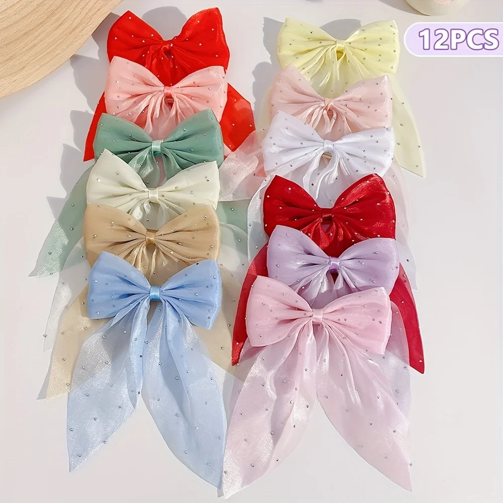 

12 pieces of sweet broken diamond bow hairpins that do not hurt hair, cute and versatile, suitable for daily travel