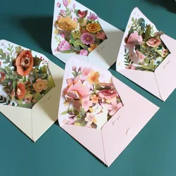 Creative 3D Pop-up Birthday Christmas Card Paper Romantic Flower Greeting Cards Valentines Gifts with Envelope Flowers Postcard