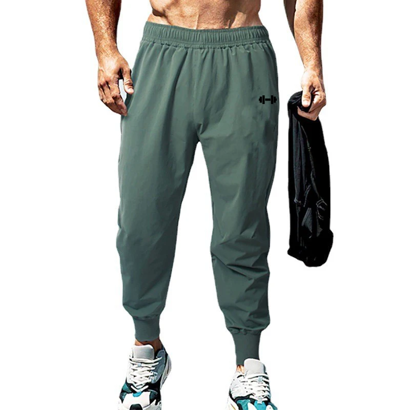 Gym Bodybuilding Fitness Sport Pants Men Casual Training Trousers Elastic Waist Ultra-thin Quick Dry High Waist Loose Long Pants