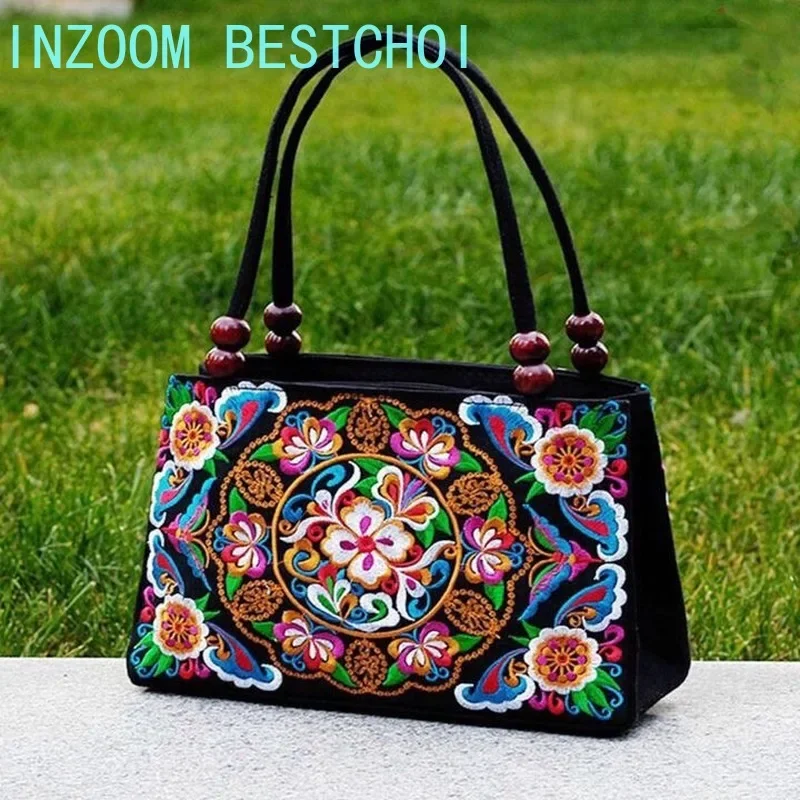 Fashion All-match 2024 New Girl Ethnic Style Embroidered Canvas Ladies Handbag Multifunction Mochila Mujer Sac A Dos