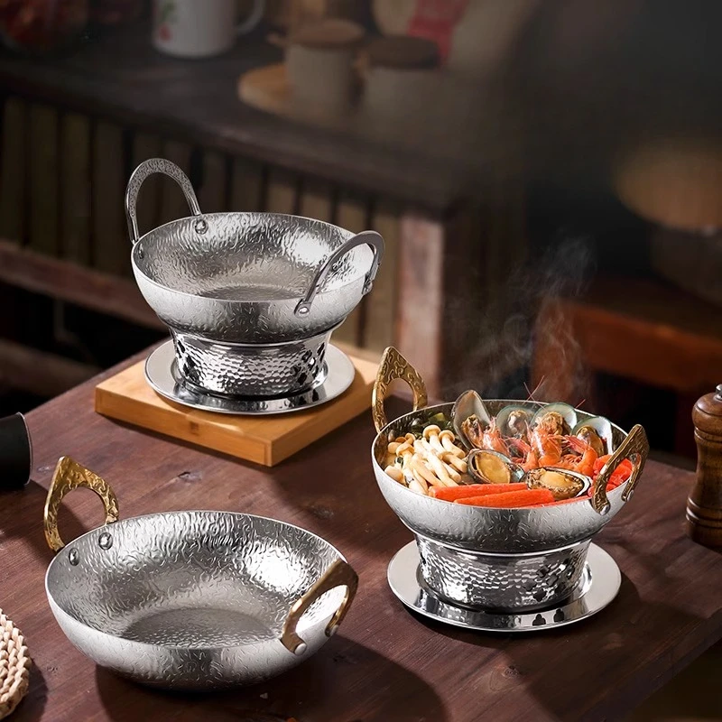 Olla seca de estilo tailandés de grano de martillo de acero inoxidable, estufa de Alcohol, vajilla de estilo del sudeste asiático con ollas de mar de habilidad Yin de invierno