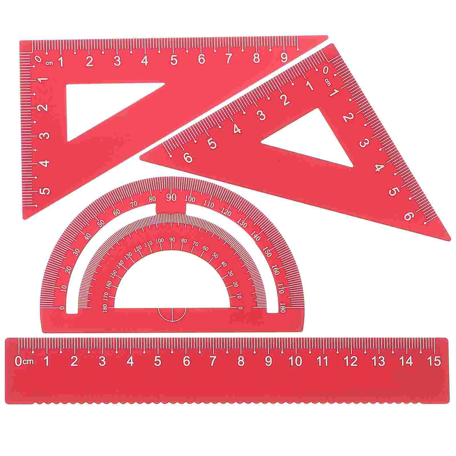 1 Set mit 4 Stück DIY-Metalllineal, robustes Büro-Metalllineal, Lineal, Schreibwaren-Set, dreieckige Platte, Winkelmesser, Testlineal für