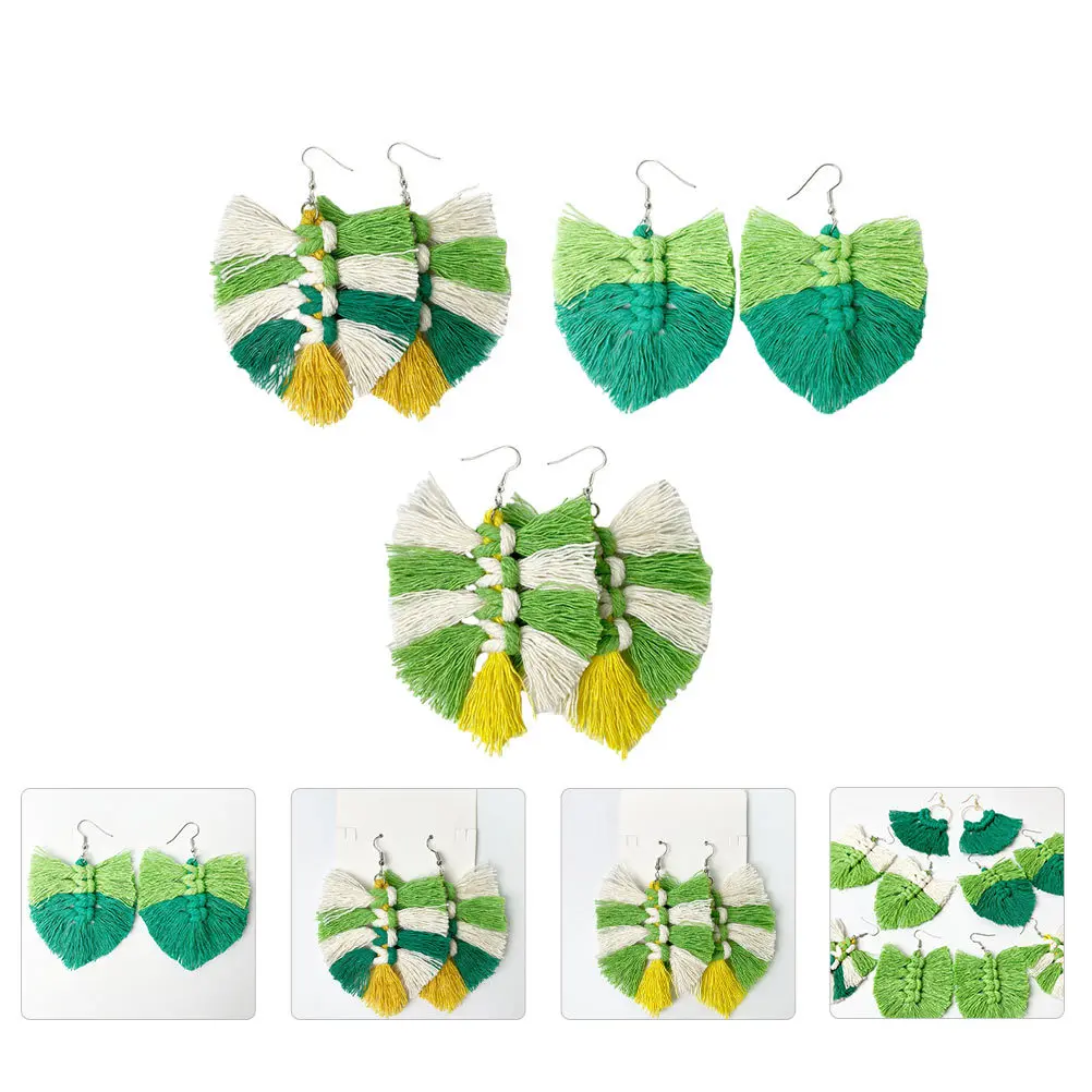 

3Pairs Tassel Earrings St Patrick's Day Festival Ear Drops Creative Cotton Thread Ear Pendant Gift St. Patrick's Day Earring