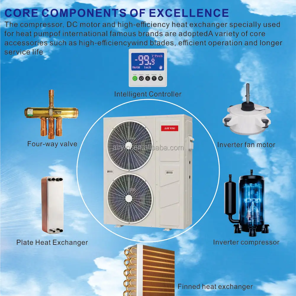 14KW 16KW 18KW EVI DC Inverter Heat Pump Water Heaters Coolers Central Air Conditioner 3 In 1 Heat Pumps For Heating Cooling DHW