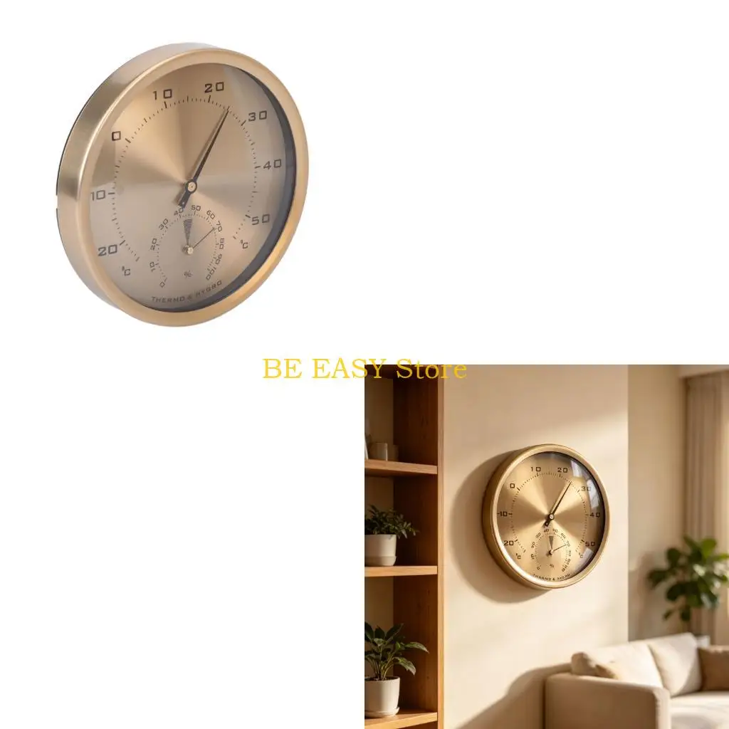 E28F Metal Frame Indoor Climate Reader with Large Face, Room Air Moisture Reference, No-Battery Wall Display for Office