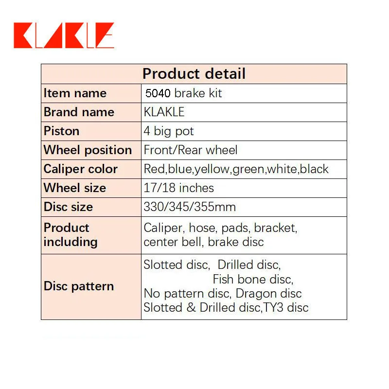 KLAKLE Car Accessories Brake Disc 330*28MM 5040 Brake Caliper 285*24MM Brake Disc 15 Inches Front Wheel For Peugeot 106