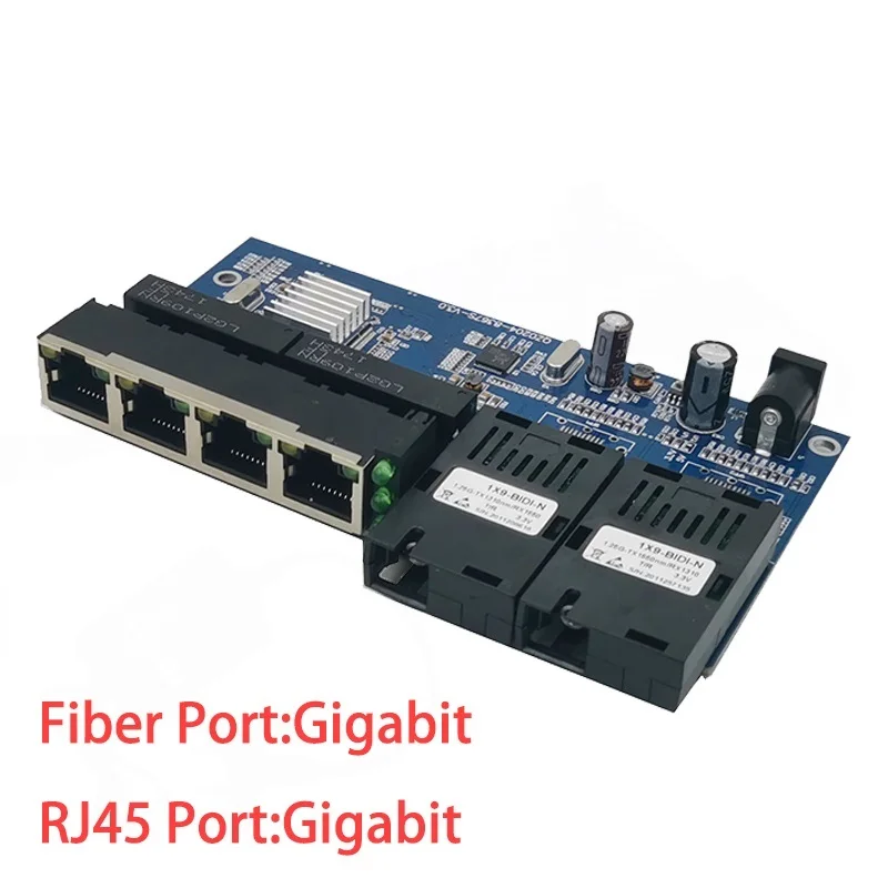 Conversor de Mídia de Fibra Óptica, Placa Ethernet PCBA, Novo, 10 m, 100 m, 1000m Interruptor, 4 RJ45 UTP, 2 SC Gigabit, 2F4E, 6 Unidades