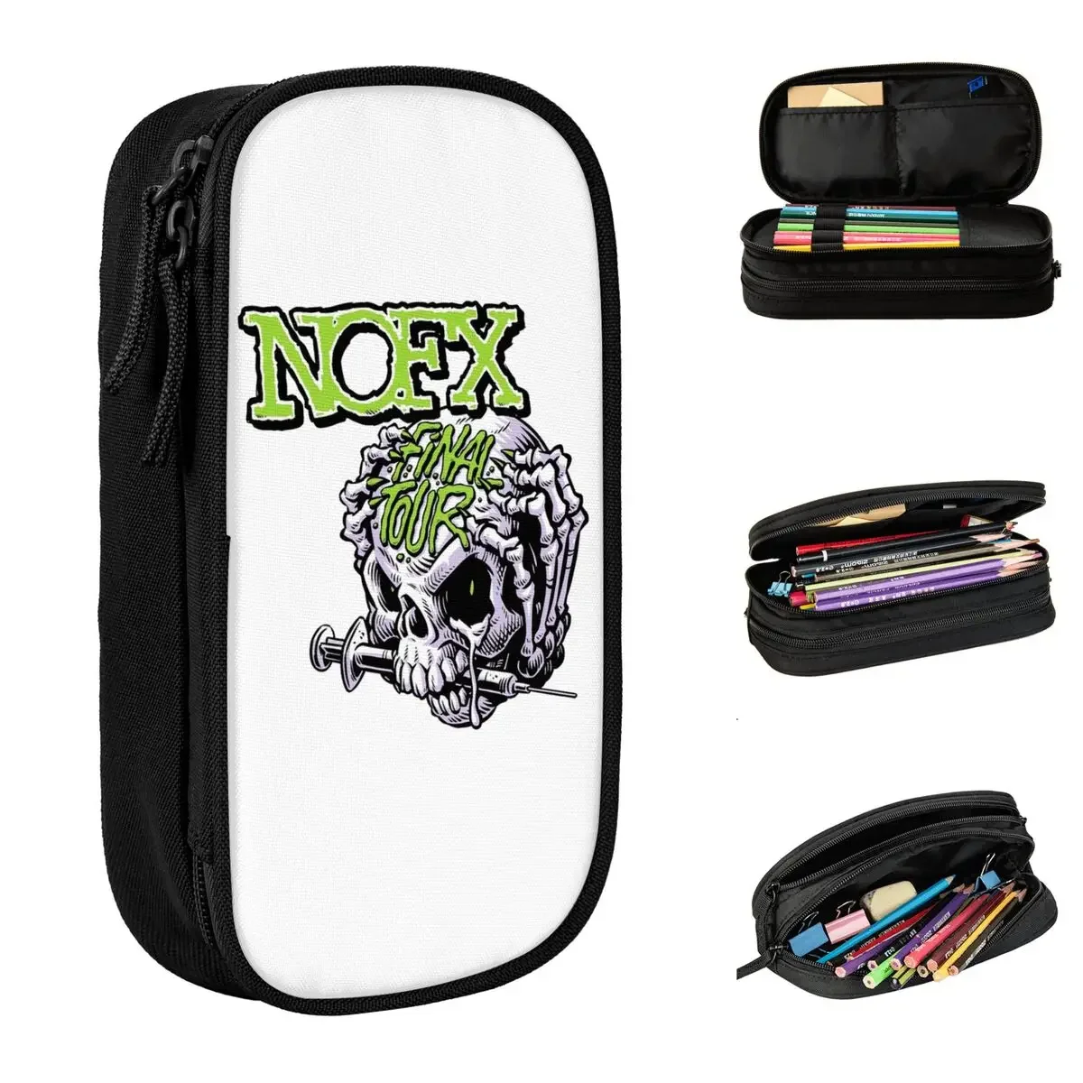 Fashion Nofx Band Final Tour Skull Pencil Case  Pouch Pen Box for Student Big Capacity Bag Students School Accessories