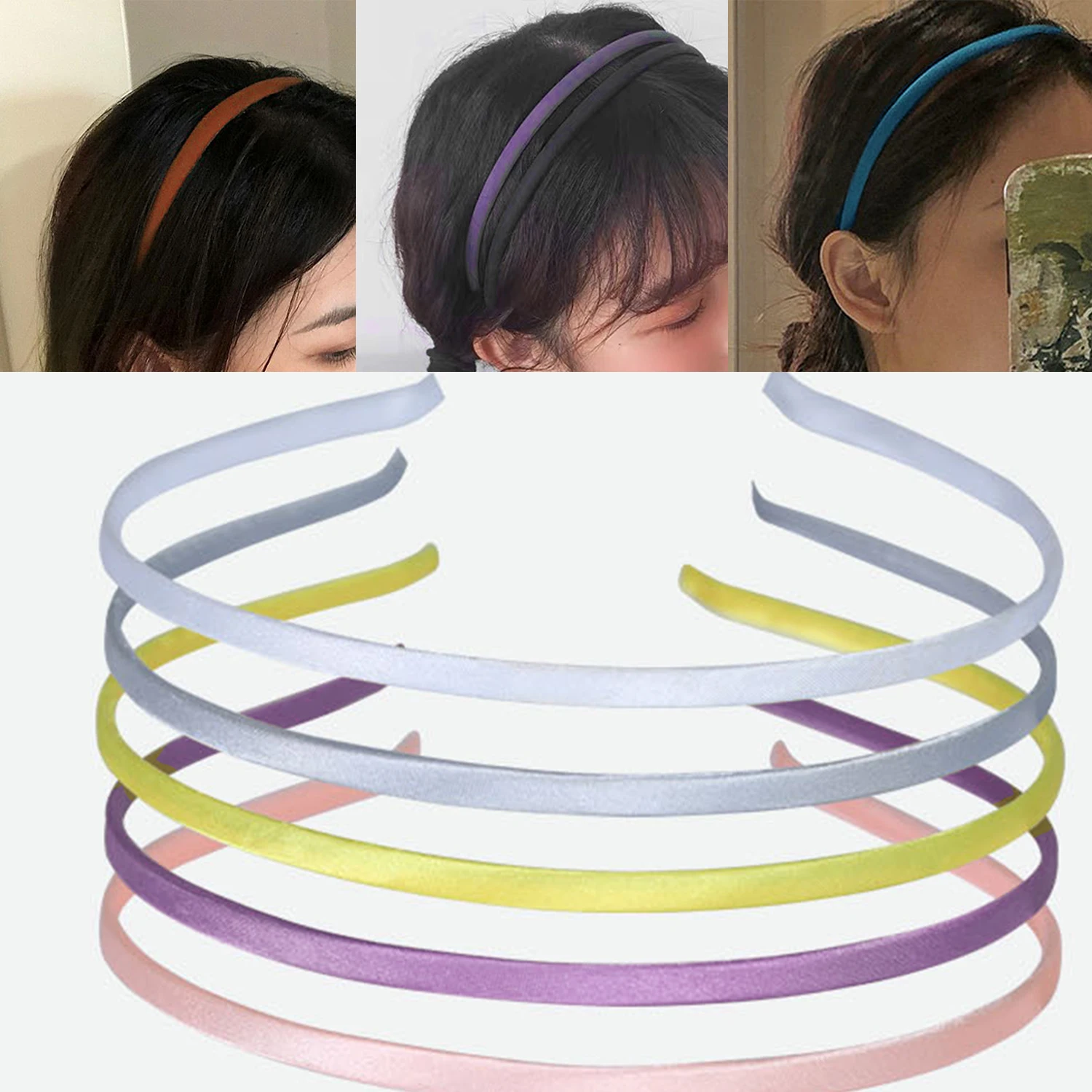 

5mm Width Metal Cloth Cover Headband Retro Hair Bands For Women Girls Solid Color Handmade Head Hoop Female Hair Accessories