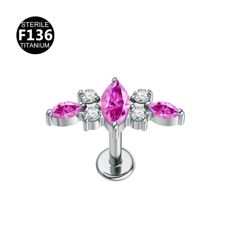 Titanium Curved Bar Earrings with Flower Design