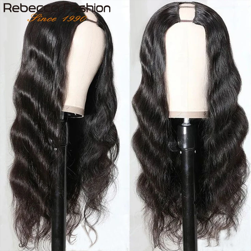 Rebecca Glueless U Part Wig Body Wave U part Human Hair Wigs for Black Women Soft Beauty 150% Density U Part Clip in Half Wigs