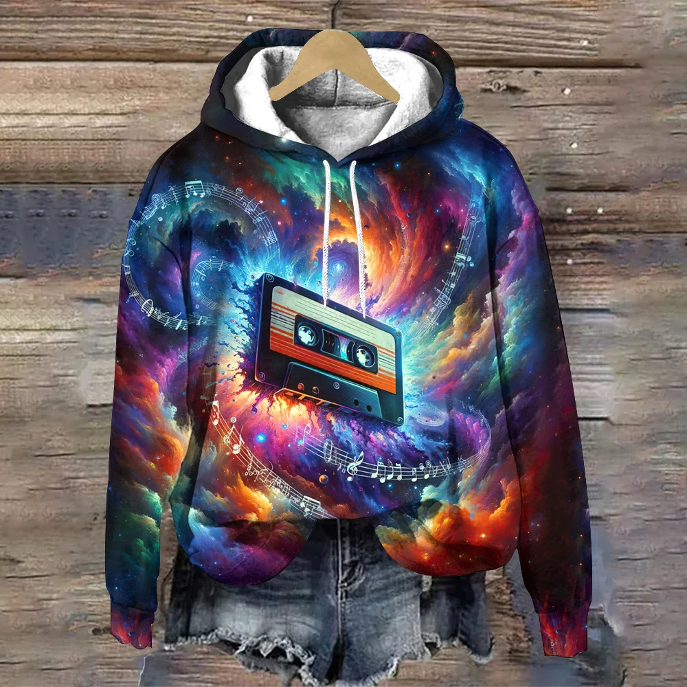 Fashion Music Element Musical instrument Pattern Pullover Hoodies Street Women Clothing Tops Autumn New Women's Sweatshirts