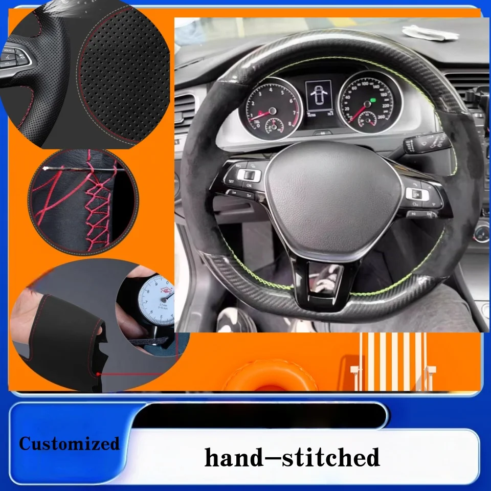

Customized Hand-stitched Suede Leather Steering Wheel Cover For Volkswagen VW Golf 7 Mk7 New Polo Jetta Passat B8 Tiguan Sharan