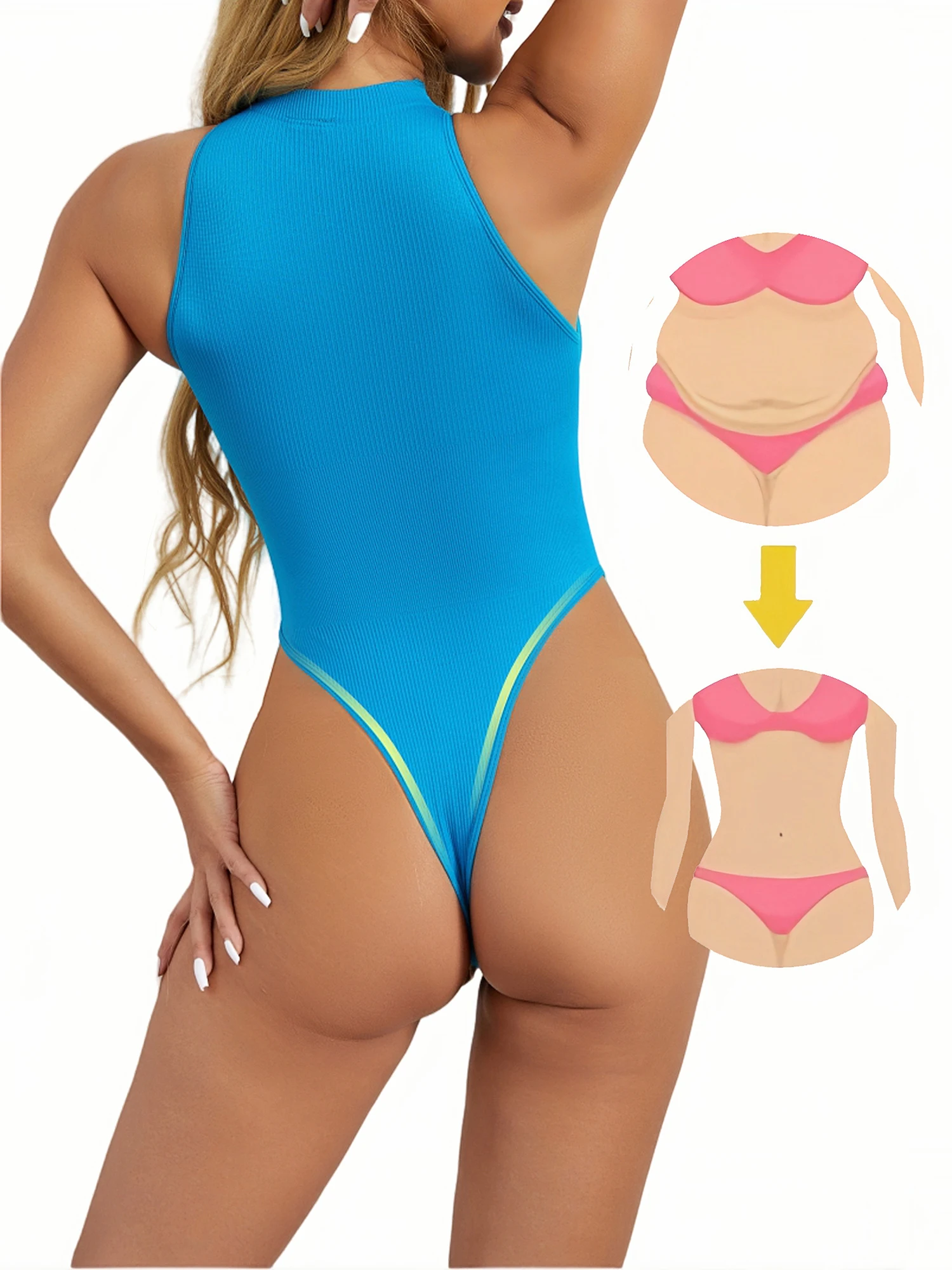 Women Round Neck Thong Shaperwear Bodysuits Sleeveless Adjustable Buckle Tight Fitting Jumpsuit T-shaped Shapewear Corset