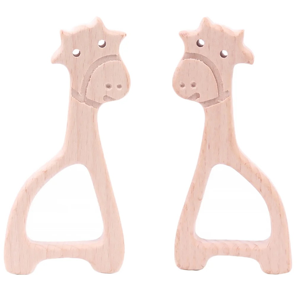 

2 Pcs Teether Childrens Toddlers Baby Infants Molar Rod Giraffe Wooden