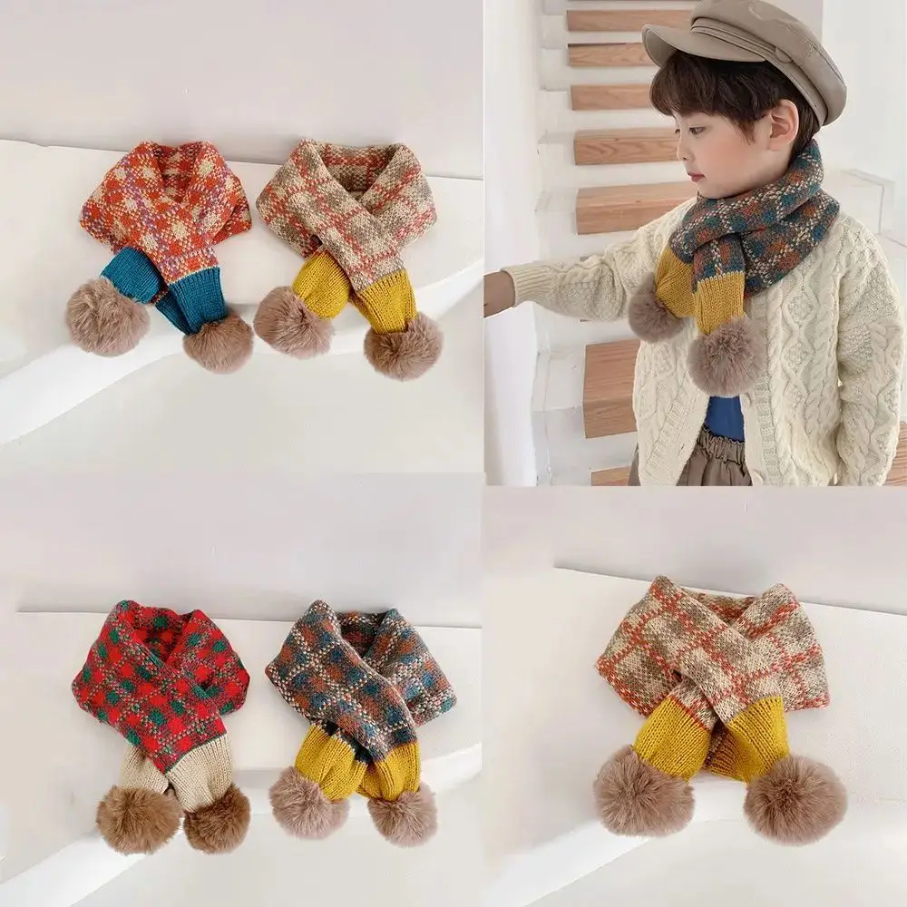 

Детский уличный шарф-косынка с помпонами для сохранения тепла, универсальный модный аксессуар для защиты от холода для подростков