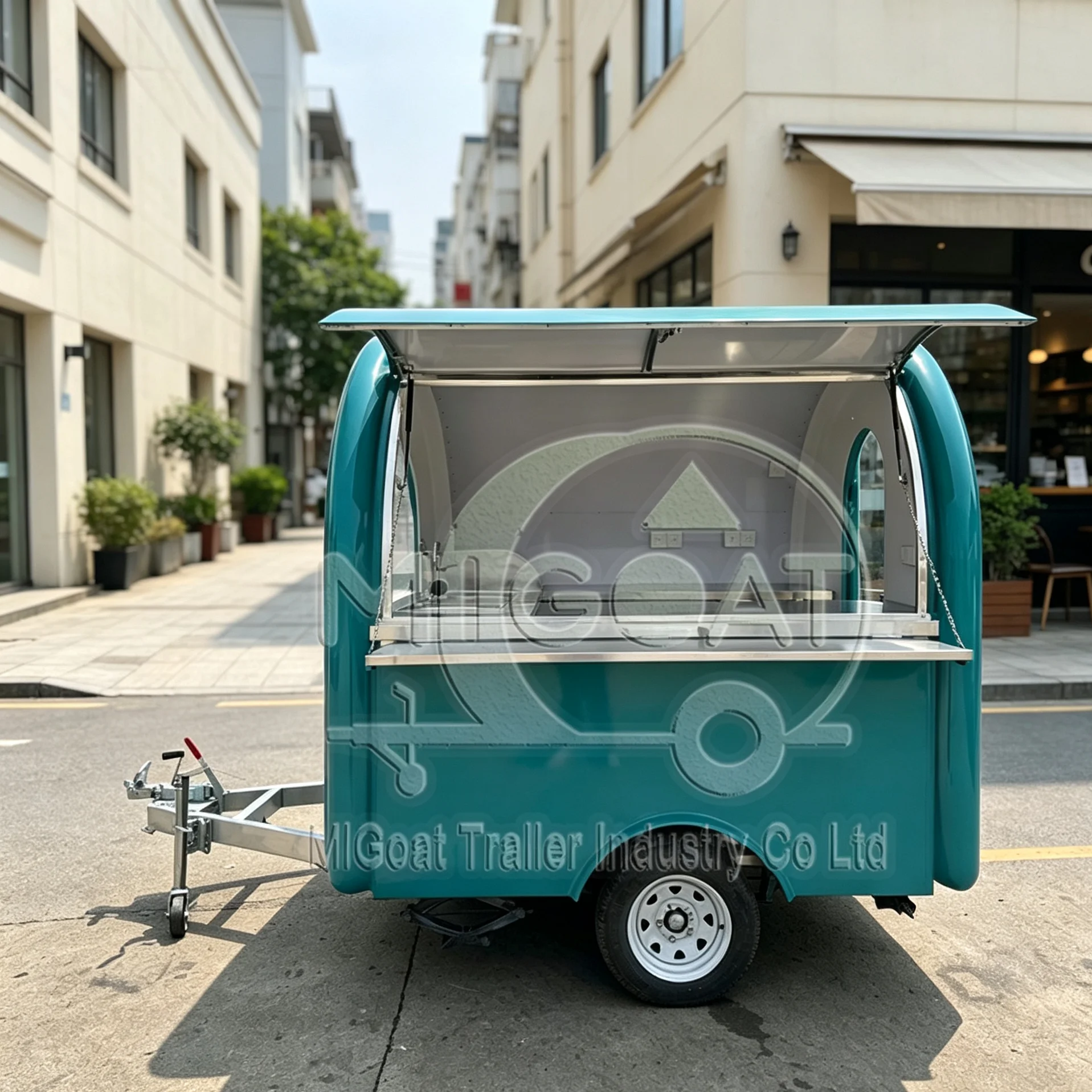 Premium Custom Teal Stainless Steel Mobile Food Trailer For Outdoor Street Catering