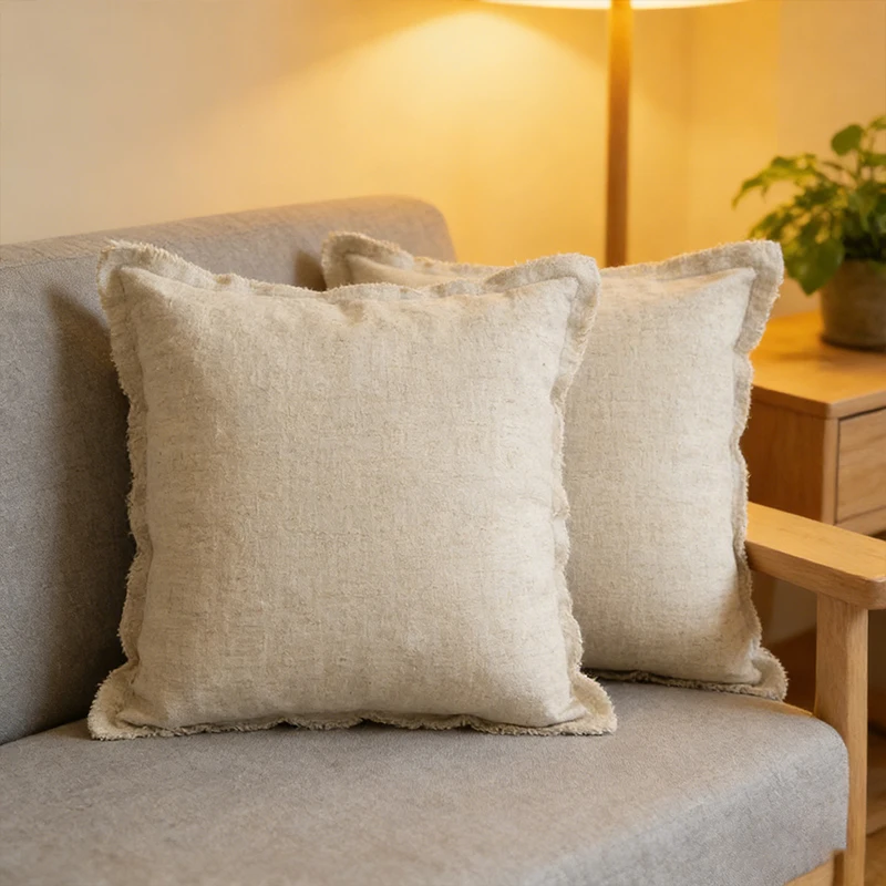 

Cotton Linen Cushion Covers with Tassels, Euro Flax, Decorative Throw Pillow Cover, Boho Shabby Chic Style, 45x45cm, 30x50cm 1Pc