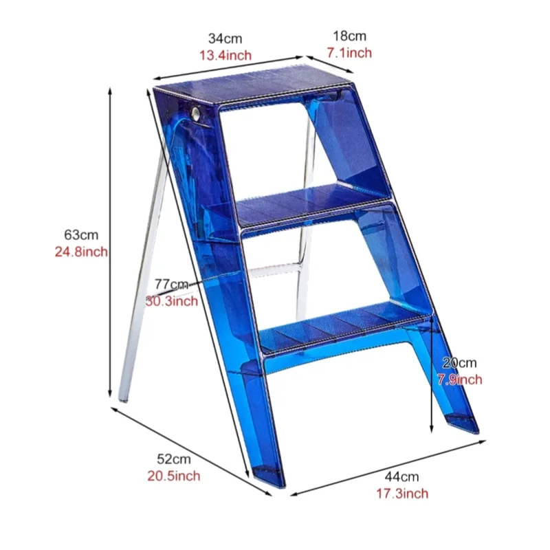 3 Step Household Herringbone Ladder Folding Modern Home Stepladder Living Room Storage Rack Transparent Acrylic Ladder Stairs