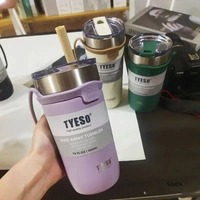 Tyeso 550/710ML Thermos Car Water Bottle Stainless Steel Coffee Mug With Straw Vacuum Flask Keep Cold and Hot Insulated Cup