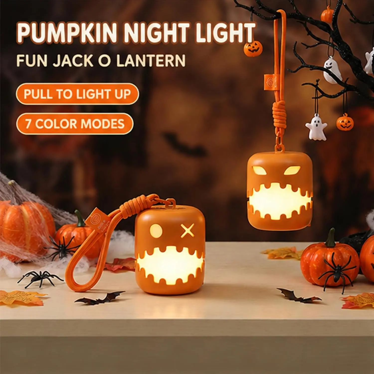 4 Inch Halloween Light Up Pumpkin Jack o Lantern with Lanyard