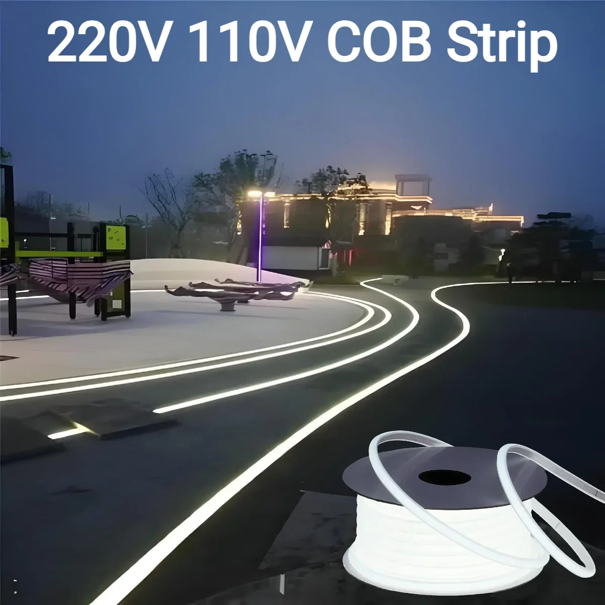 220V 110V Gel di Silicone Puro COB HA CONDOTTO LA Luce di Striscia 30M 20M Impermeabile Esterna Della Luce Della Stringa 288LED/M Ad Alta Densità per la Villa del Giardino