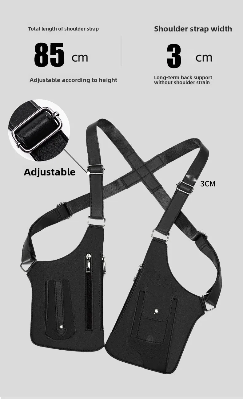 Retro Doppelschulterriemen Taktische Tasche Multi-Taschen Diebstahlsicher Wasserdicht PU Outdoor Reise Wandern Brusttasche für Männer Täglicher Gebrauch – Detail 14