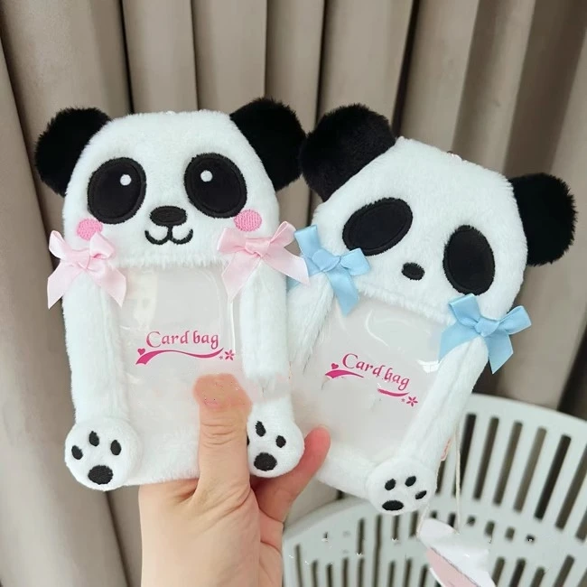 

Cute Panda Plush Photocard Holder Cartoon Plush Card Case Kpop Idol Photo Sleeve INS Student ID Card Cover With Keychain Pendant