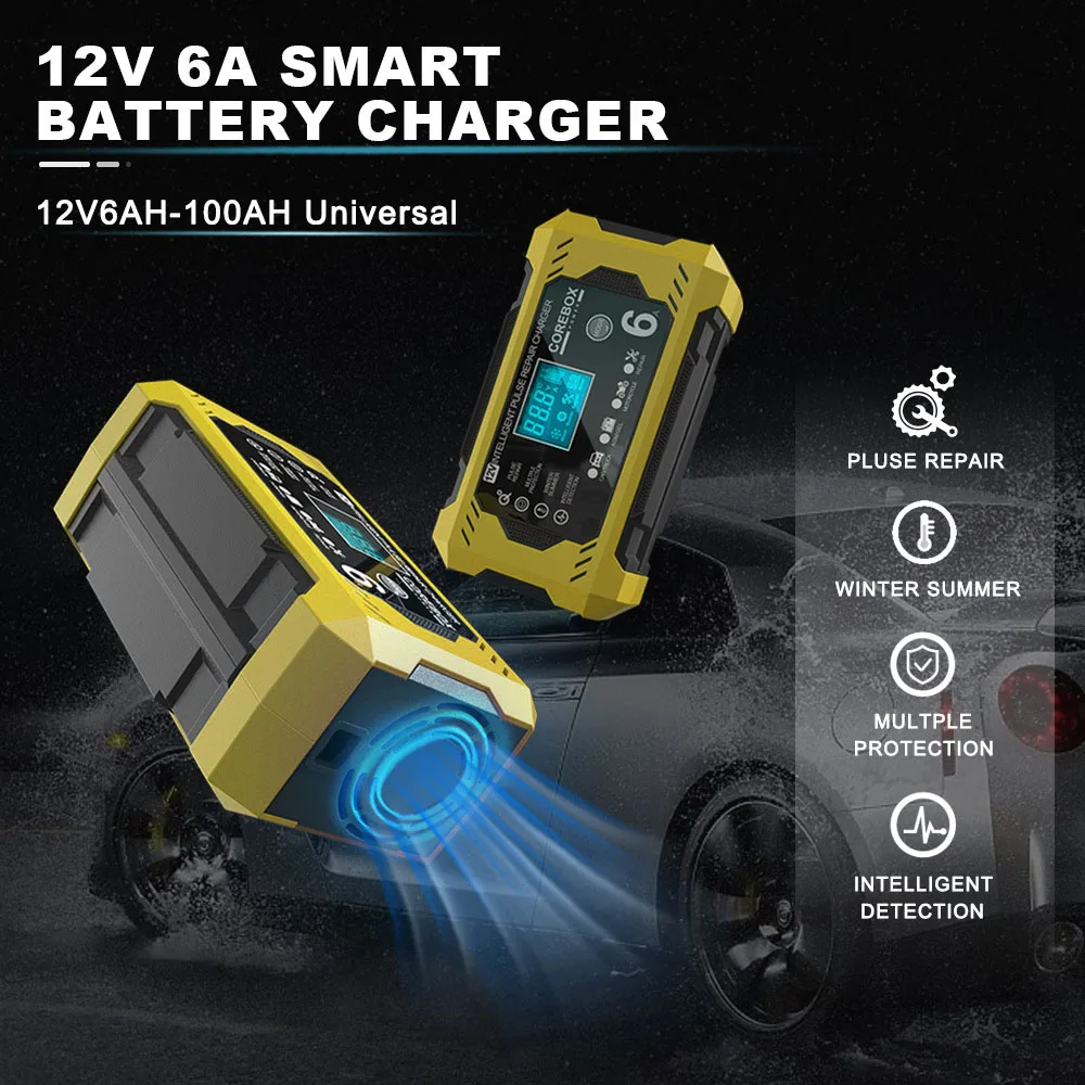 High Power Multifunctional Pulse Repair Battery Charging For Motorcycle SUV Truck Smart Car Battery Charger 12V/6A Intelligent