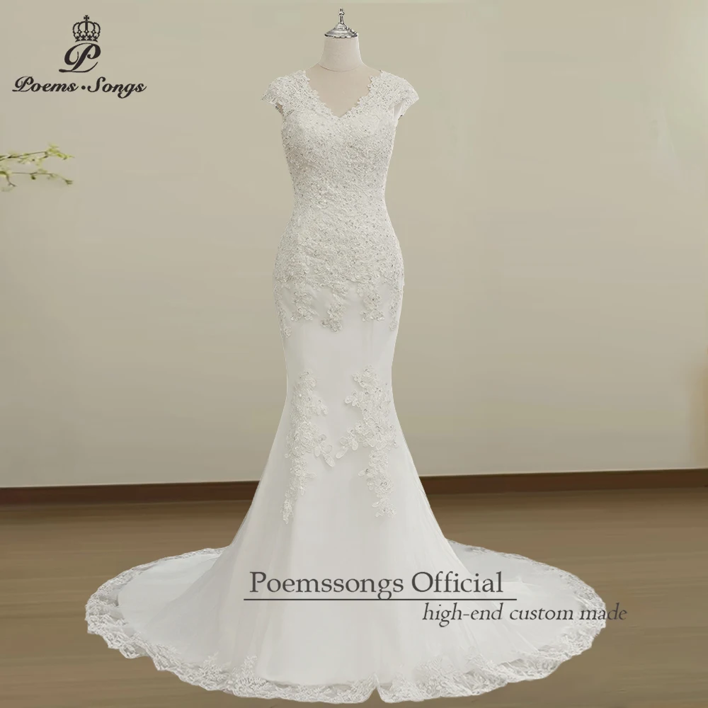 

Элегантное свадебное платье по индивидуальному заказу Vestidos de Novia Boda с кружевными деталями и силуэтом русалки, идеально подходящее для свадебного дня мечты