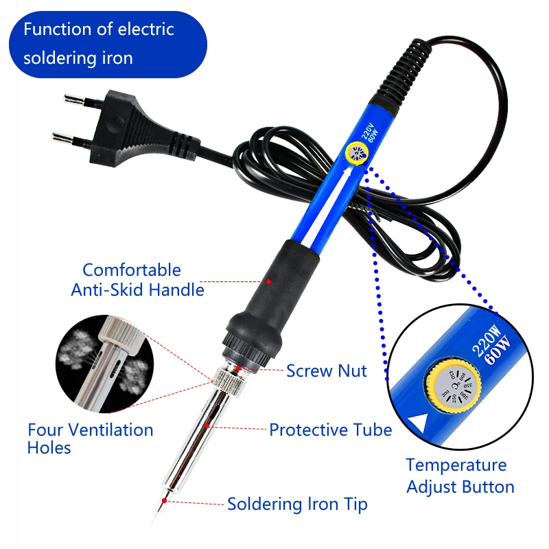 Kit saldatore a temperatura regolabile 110V 220V 60W con Kit di strumenti di saldatura multimetro DT-830B