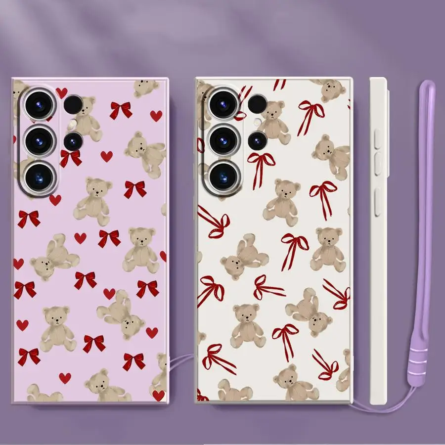 Case for Samsung Galaxy S25 S21 Plus S25 Edge S23 Note 20 10 Ultra S24 Ultra S20 FE S22 Phone Cover Cute Bow Bear