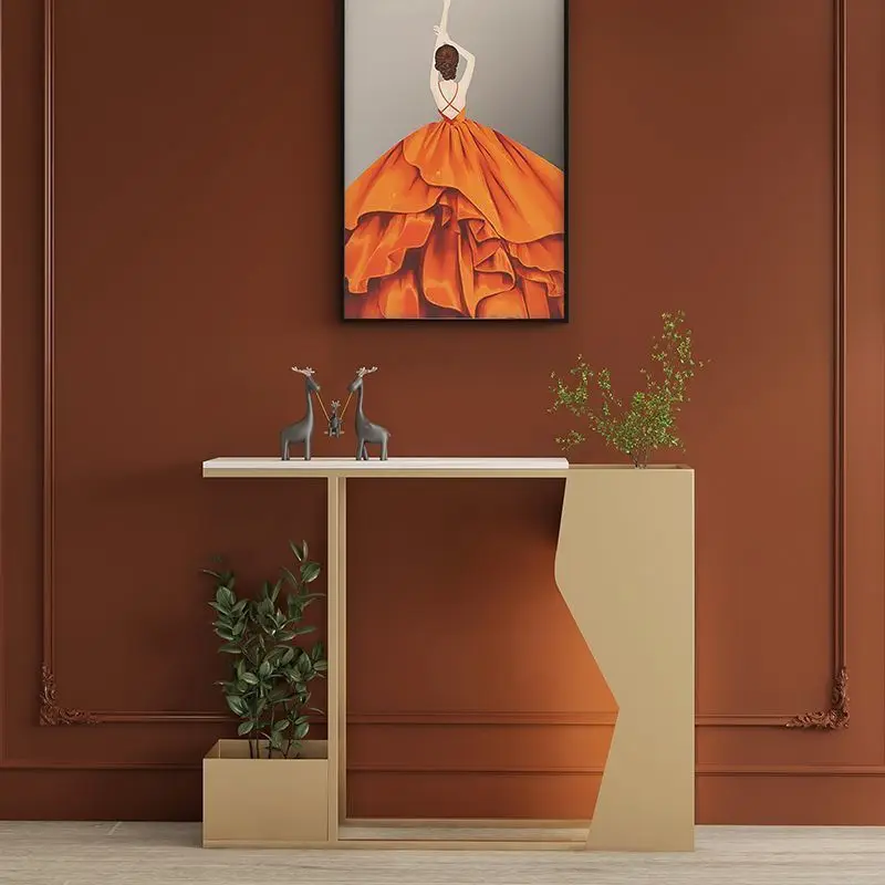 

Modern entrance table wrought iron light extremely narrow foyer corridor creative marble high-end flower stand entrance c