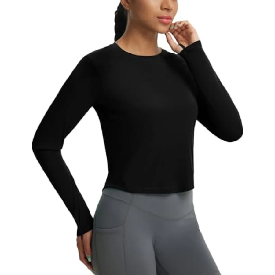 

baleaf Women's UPF 50+ Long Sleeve Sun Shirts Crop Rash Guard UV Workout Tops SPF Slim Fit Lightweight Athletic Hiking